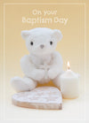 Baby Baptism Card - Toy Bear/Cross And Candle  (Order in 6)