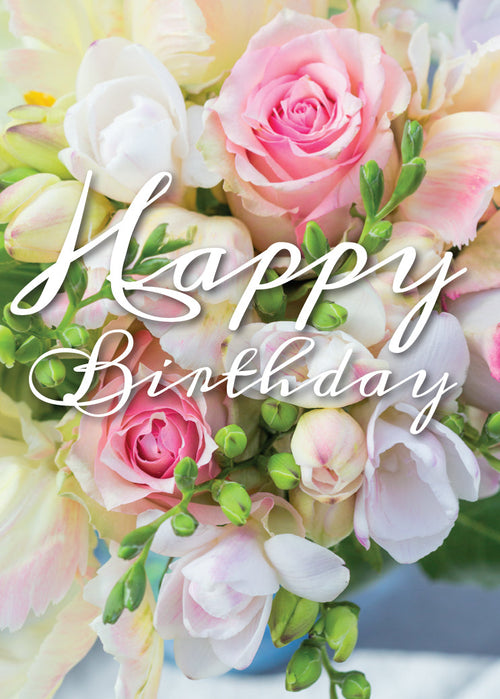 Birthday Card - Roses and Freesias  (Order in 6)