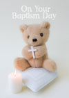 Child Baptism Card - Teddy with Cross  (Order in 6)