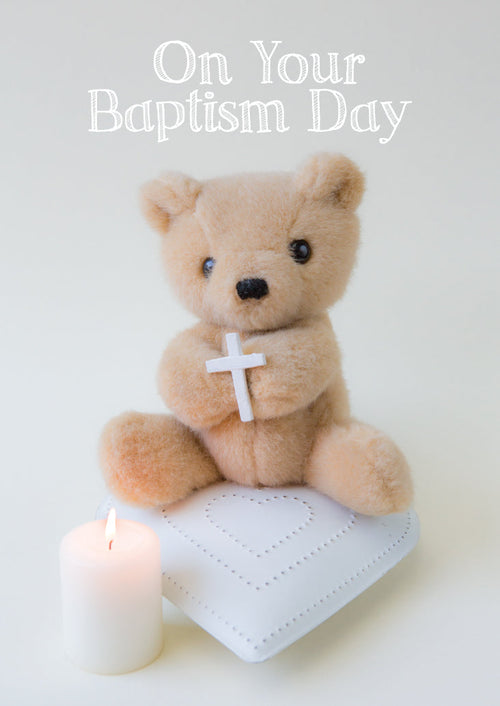 Child Baptism Card - Teddy with Cross  (Order in 6)