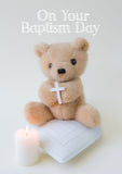 Child Baptism Card - Teddy with Cross  (Order in 6)