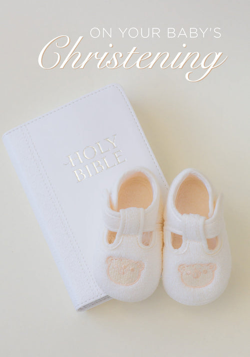 Christening Card - Bible and Shoes  (Order in 6)