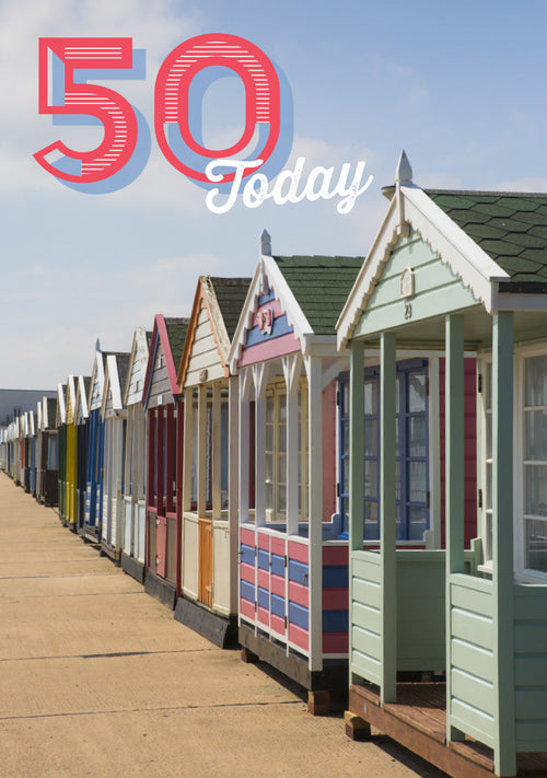 Age 50 Card - Beach Huts  (Order in 6)