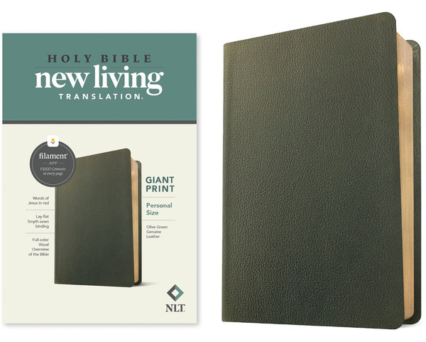NLT Personal Size Giant Print Bible, Filament Enabled (Genuine Leather, Olive Green, Red Letter)  (Large type / large print)