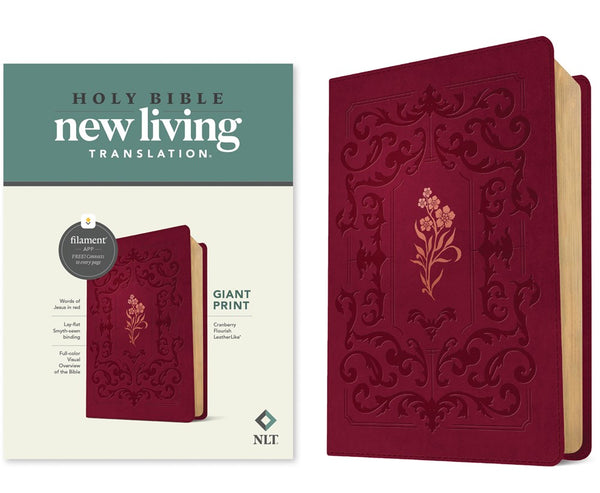NLT Giant Print Bible, Filament Enabled (LeatherLike, Cranberry Flourish, Red Letter)  (Large type / large print)