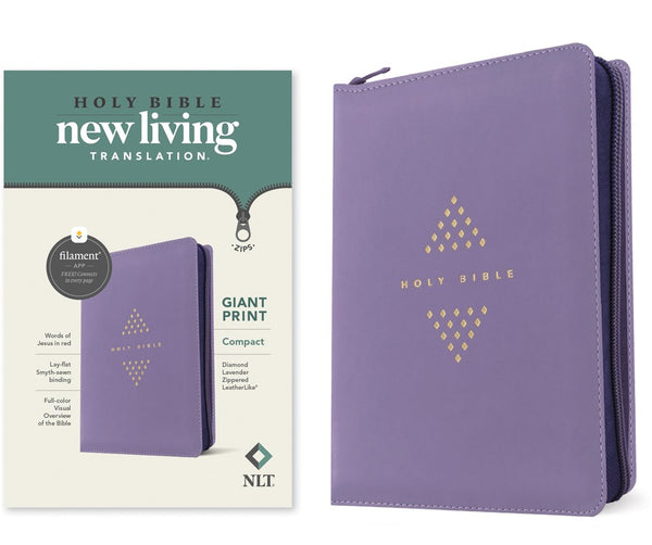 NLT Compact Giant Print Zipper Bible, Filament Enabled (LeatherLike, Diamond Lavender, Red Letter