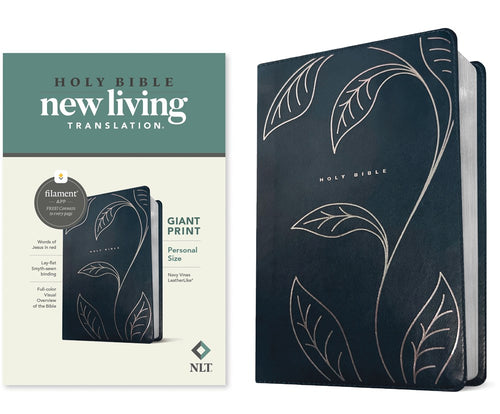 NLT Personal Size Giant Print Bible, Filament Enabled (LeatherLike, Navy Vines, Red Letter)  (Large type / large print)