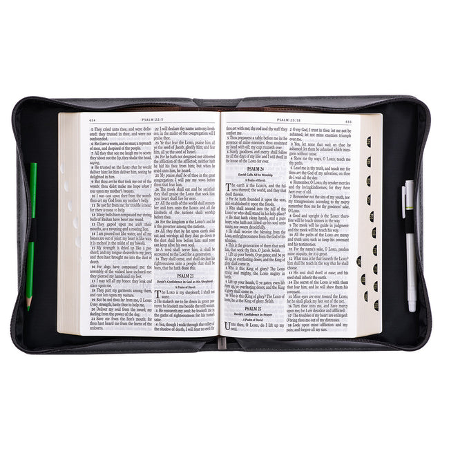 Trust in the LORD Gray and Black Faux Leather Bible Cover - Proverbs 3:5