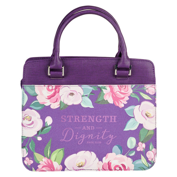 Strength and Dignity Purple Floral Purse-style Bible Cover - Proverbs 31:25