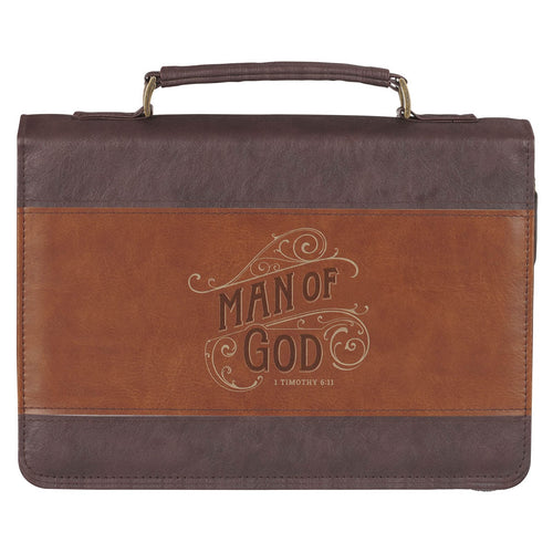 Man of God Honey-Brown and Espresso Faux Leather Bible Cover - 1 Timothy 6:11