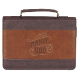 Man of God Honey-Brown and Espresso Faux Leather Bible Cover - 1 Timothy 6:11