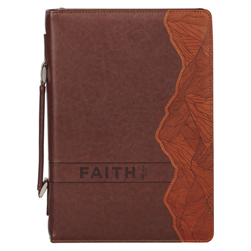 Faith Burnt Chestnut Brown Faux Leather Classic Bible Cover - Matthew 17:20 - KI Gifts Christian Supplies