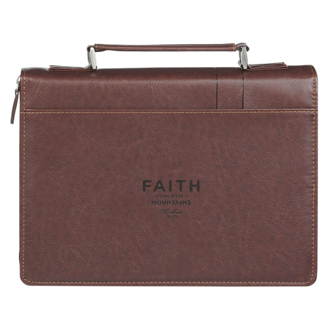 Faith Burnt Chestnut Brown Faux Leather Classic Bible Cover - Matthew 17:20