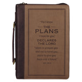 The Plans Cocoa Brown and Taupe Faux Leather Classic Bible Cover - Jeremiah 29:11 - KI Gifts Christian Supplies