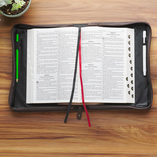 The Plans Cocoa Brown and Taupe Faux Leather Classic Bible Cover - Jeremiah 29:11