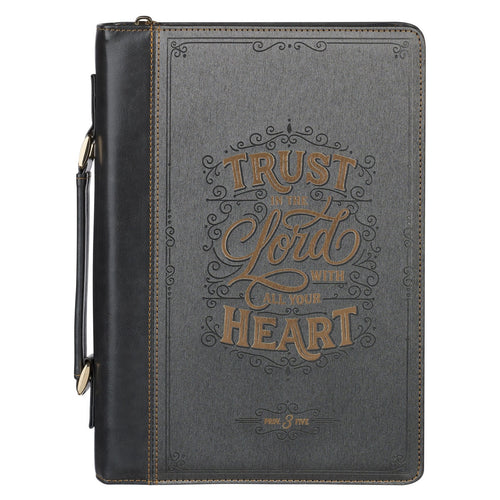 Trust in the Lord Black and Gray Faux Leather Fashion Bible Cover - Proverbs 3:5