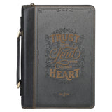 Trust in the Lord Black and Gray Faux Leather Fashion Bible Cover - Proverbs 3:5