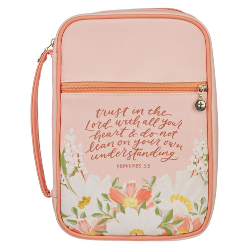 Trust in the Lord Peach Floral Faux Leather Fashion Bible Cover - Proverbs 3:5 - KI Gifts Christian Supplies