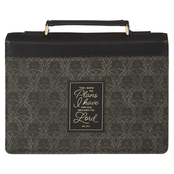 I Know the Plans Black Floral Faux Leather Fashion Bible Cover - Jeremiah 29:11