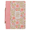 Those Who Trust Coral Pink Floral Faux Leather Classic Bible Cover - Isaiah 40:31 - KI Gifts Christian Supplies