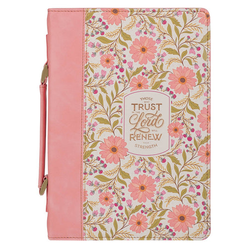 Those Who Trust Coral Pink Floral Faux Leather Classic Bible Cover - Isaiah 40:31 - KI Gifts Christian Supplies