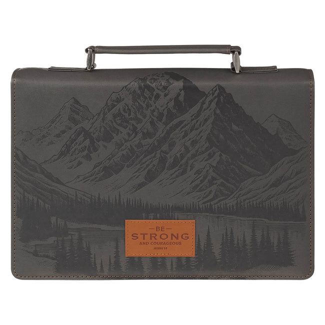 Be Strong and Courageous Charcoal Gray Faux Leather Classic Bible Cover - Joshua 1:9 - KI Gifts Christian Supplies