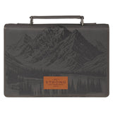 Be Strong and Courageous Charcoal Gray Faux Leather Classic Bible Cover - Joshua 1:9 - KI Gifts Christian Supplies