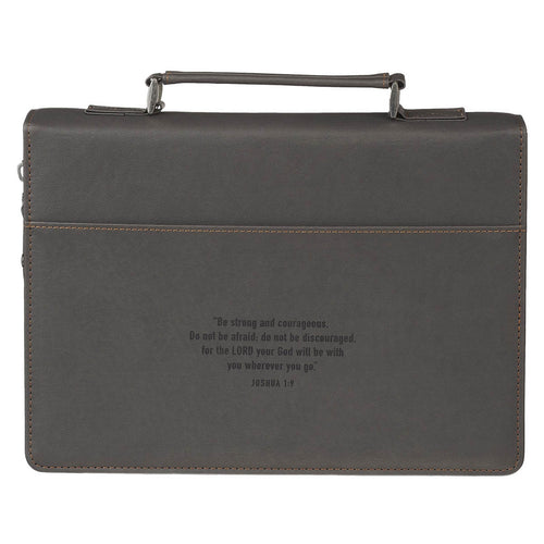 Be Strong and Courageous Charcoal Gray Faux Leather Classic Bible Cover - Joshua 1:9