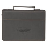 Be Strong and Courageous Charcoal Gray Faux Leather Classic Bible Cover - Joshua 1:9