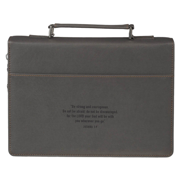 Be Strong and Courageous Charcoal Gray Faux Leather Classic Bible Cover - Joshua 1:9