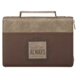 I Am With You Always Tan and Brown Faux Leather Classic Bible Cover - Matthew 28:20 - KI Gifts Christian Supplies