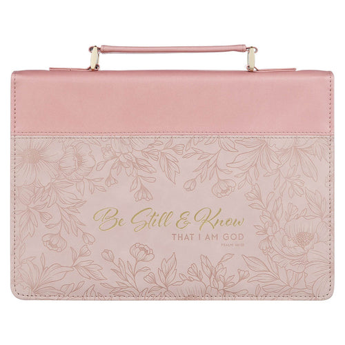 Be Still and Know Pink Floral Faux Leather Fashion Bible Cover - Psalm 46:10 - KI Gifts Christian Supplies