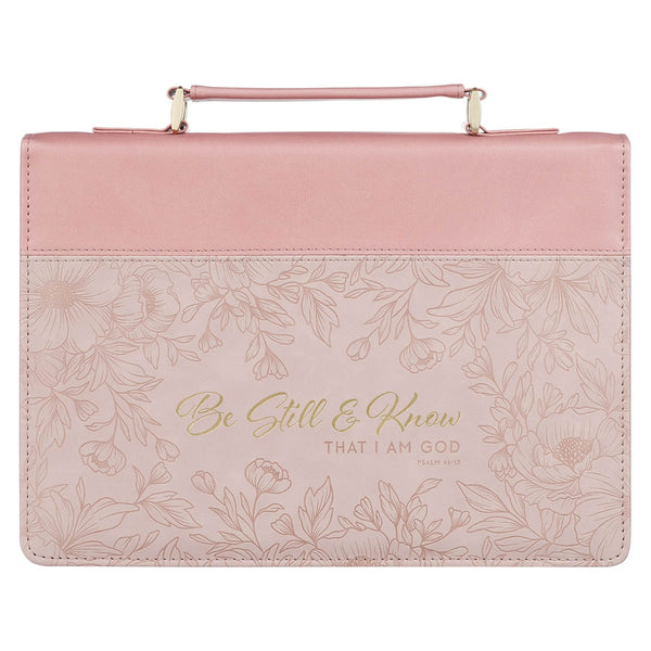 Be Still and Know Pink Floral Faux Leather Fashion Bible Cover - Psalm 46:10 - KI Gifts Christian Supplies