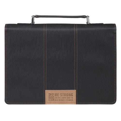 Be Strong Black Faux Leather Classic Bible Cover - Ephesians 6:10