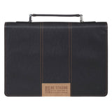 Be Strong Black Faux Leather Classic Bible Cover - Ephesians 6:10