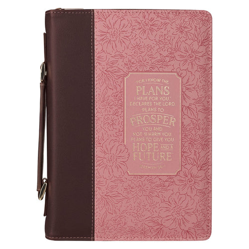 Plans to Prosper Pink and Brown Faux Leather Fashion Bible Cover - Jeremiah 29:11