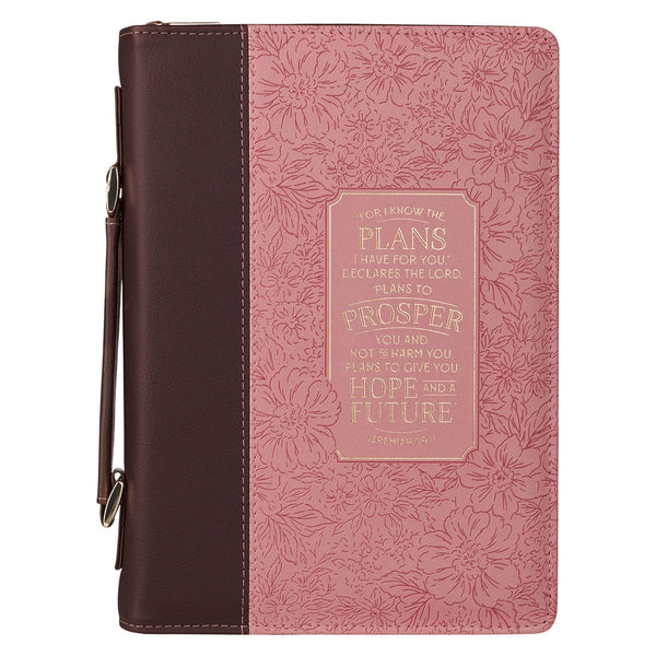Plans to Prosper Pink and Brown Faux Leather Fashion Bible Cover - Jeremiah 29:11