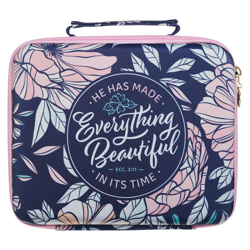 Everything Beautiful Navy Floral Two-fold Organizer Bible Case - Ecclesiastes 3:11 - KI Gifts Christian Supplies