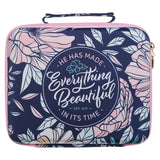 Everything Beautiful Navy Floral Two-fold Organizer Bible Case - Ecclesiastes 3:11 - KI Gifts Christian Supplies