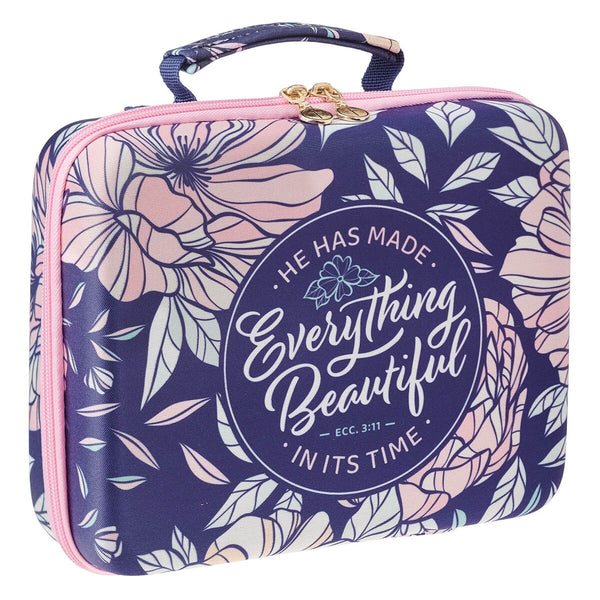 Everything Beautiful Navy Floral Two-fold Organizer Bible Case - Ecclesiastes 3:11