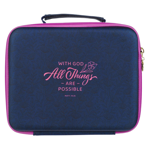 All Things Are Possible Navy Two-fold Organizer Bible Case - Matthew 19:26 - KI Gifts Christian Supplies