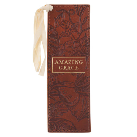 Give Thanks White Floral Faux Leather Bookmark - Psalm 107:1