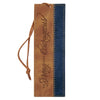 Be Strong and Courageous Butterscotch and Navy Faux Leather Bookmark - Joshua 1:9 - KI Gifts Christian Supplies