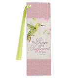 My Grace is Sufficient Hummingbird Pink Faux Leather Bookmark - 2 Corinthians 12:9 - KI Gifts Christian Supplies