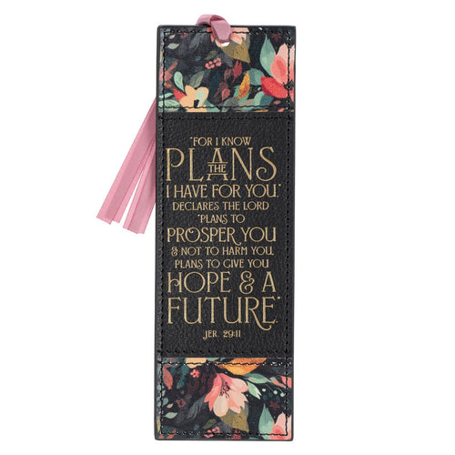 Hope and a Future Midnight Botanical Faux Leather Bookmark - Jeremiah 29:11 - KI Gifts Christian Supplies