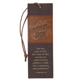 Man of God Honey-brown and Espresso Faux Leather Bookmark - 1 Timothy 6:11 - KI Gifts Christian Supplies