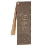 Strong and Courageous Brown Faux Leather Bookmark - Joshua 1:9 - KI Gifts Christian Supplies