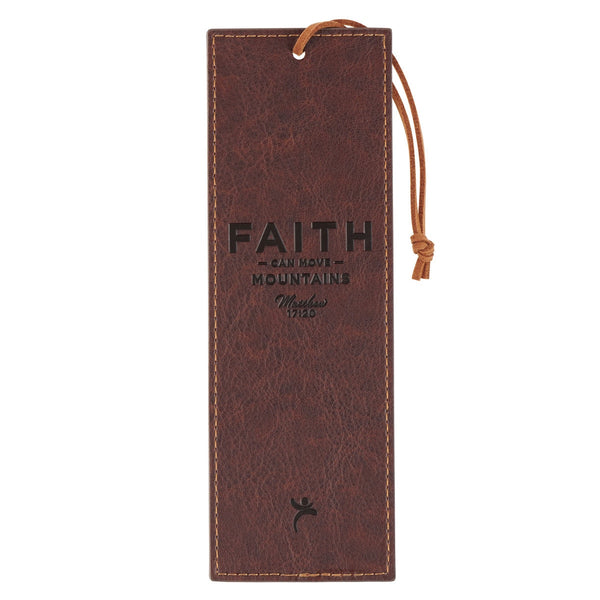 Faith Can Move Mountains Brown Faux Leather Bookmark - Matthew 17:20