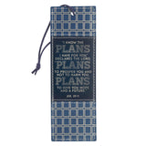 Plans Modern Blue Grid Faux Leather Bookmark - Jeremiah 29:11 - KI Gifts Christian Supplies