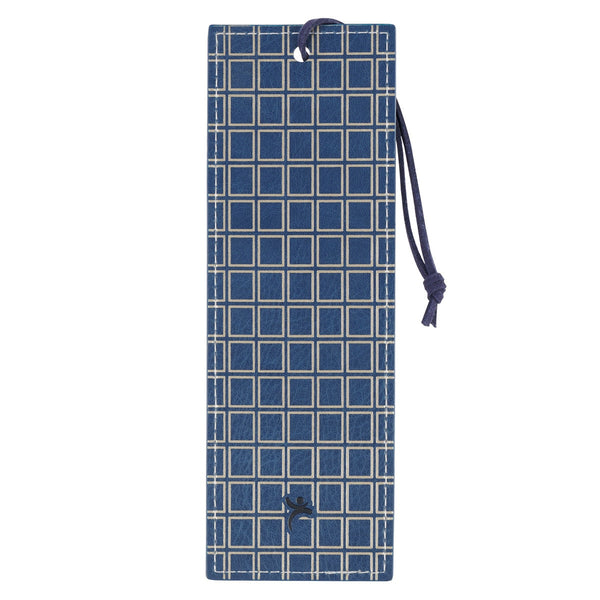 Plans Modern Blue Grid Faux Leather Bookmark - Jeremiah 29:11